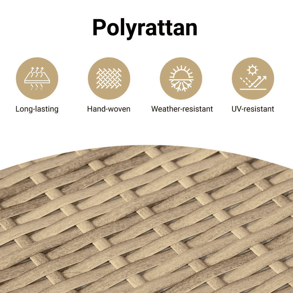 4 személyes bézs polyrattan kerti kanapé párnával 10