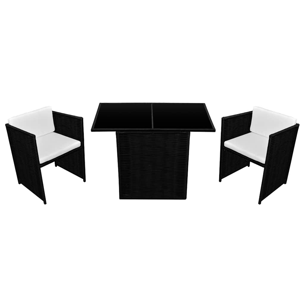 3 darabos fekete polyrattan bisztrószett párnákkal 2