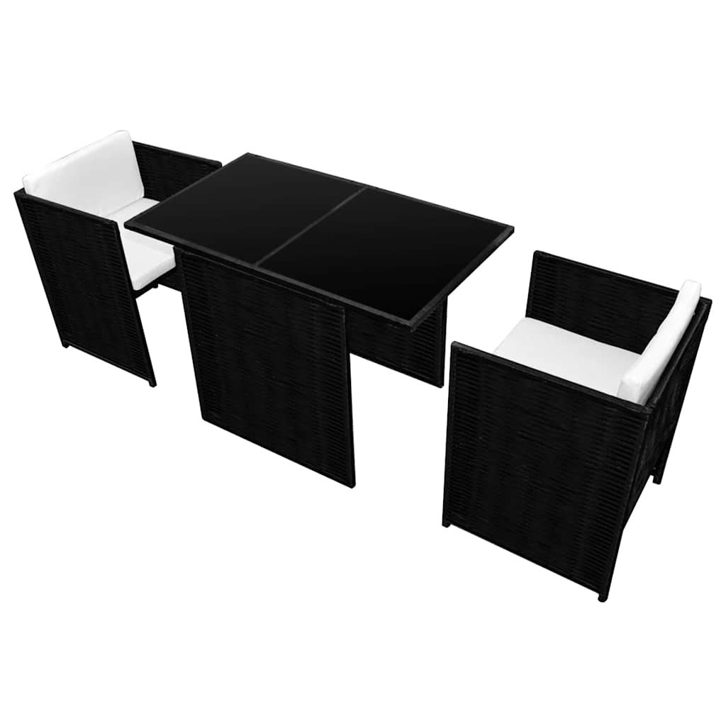 3 darabos fekete polyrattan bisztrószett párnákkal 3
