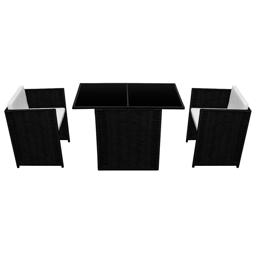 3 darabos fekete polyrattan bisztrószett párnákkal 4