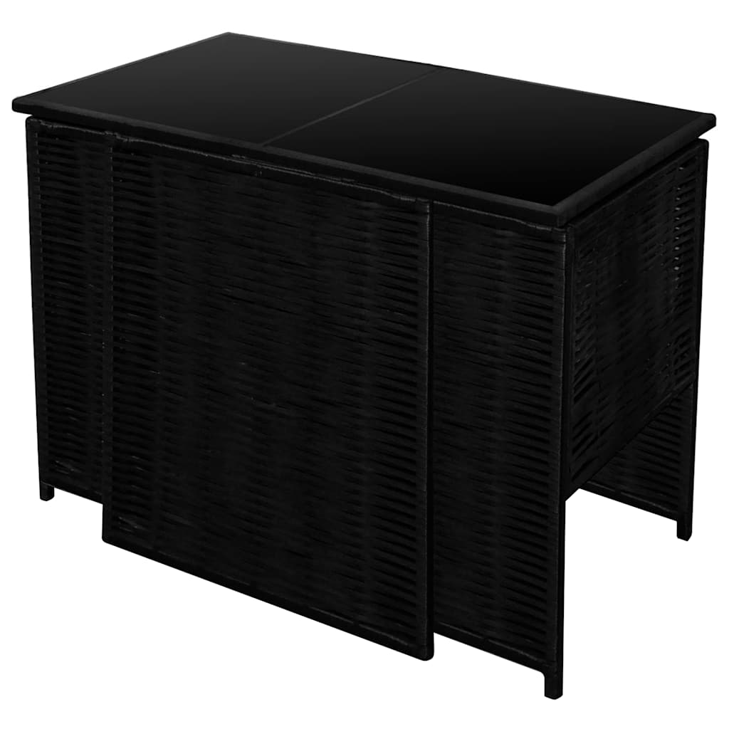 3 darabos fekete polyrattan bisztrószett párnákkal 7