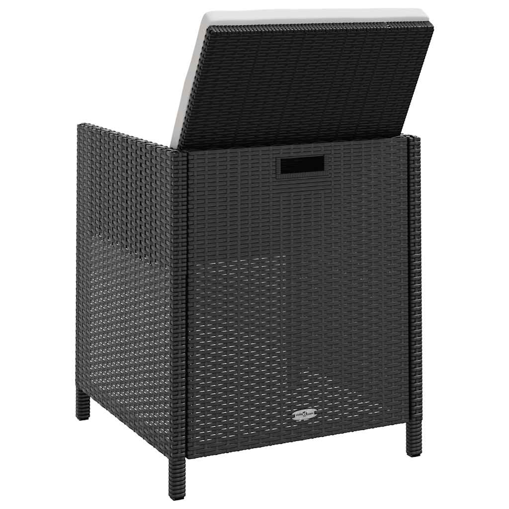 5 darabos fekete kültéri polyrattan és akácfa étkezőszett 5