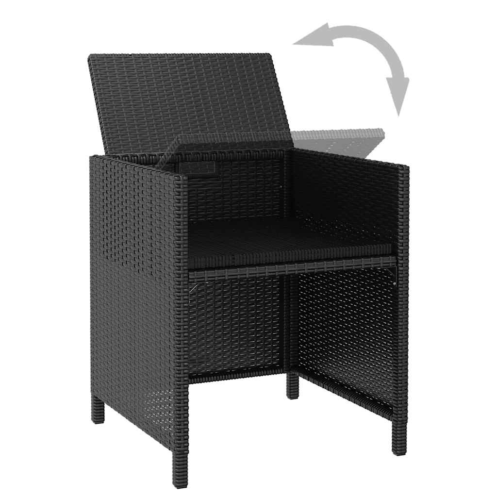 5 darabos fekete kültéri polyrattan és akácfa étkezőszett 6