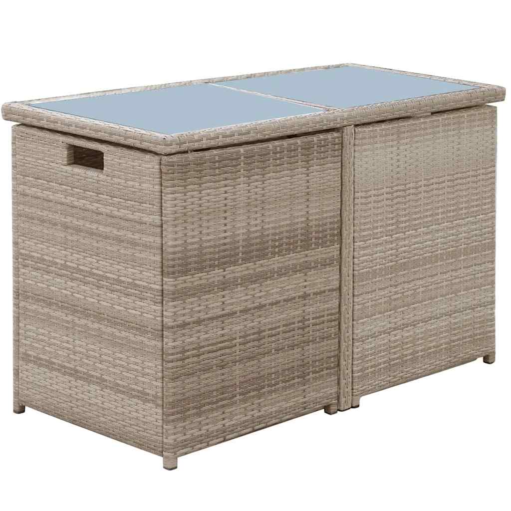3 darabos bézs polyrattan bisztrószett párnákkal 6
