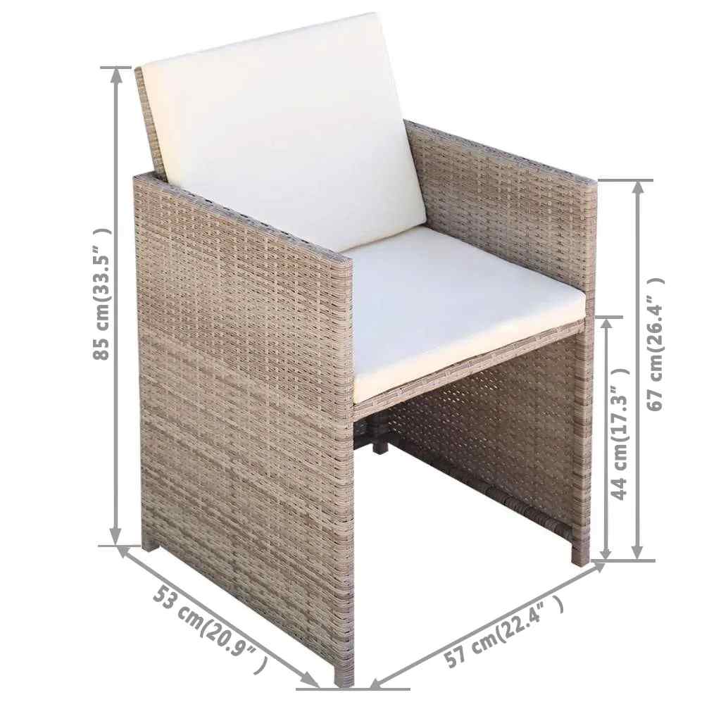3 darabos bézs polyrattan bisztrószett párnákkal 11