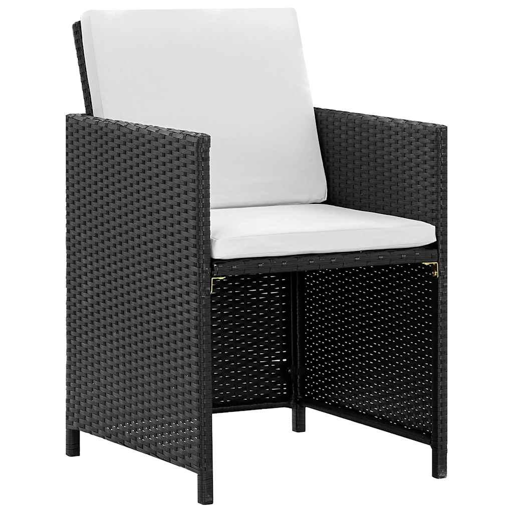 9-részes fekete polyrattan kültéri étkezőszett párnákkal 3