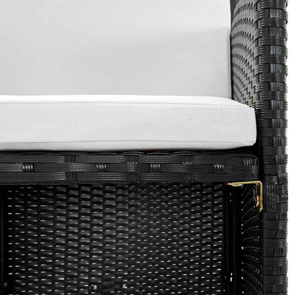 9-részes fekete polyrattan kültéri étkezőszett párnákkal 4