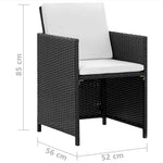 9-részes fekete polyrattan kültéri étkezőszett párnákkal 7