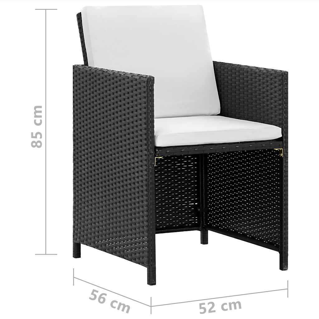 9-részes fekete polyrattan kültéri étkezőszett párnákkal 7