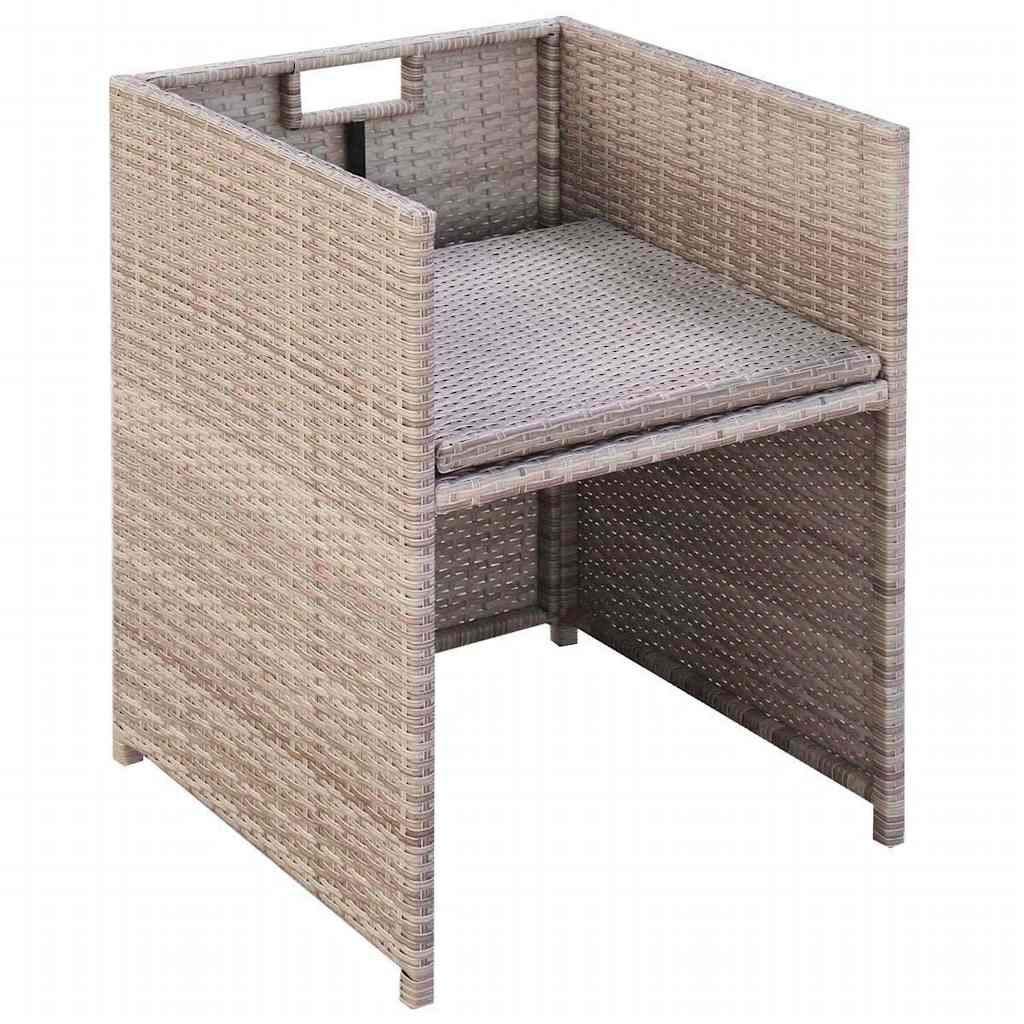 5-részes bézs polyrattan kültéri étkezőszett párnákkal 7