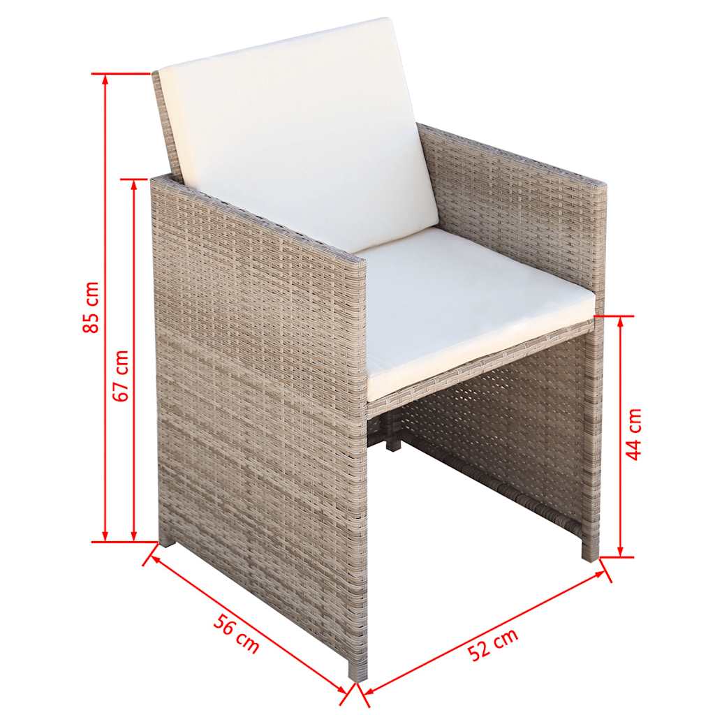 11-részes bézs polyrattan kültéri étkezőszett párnákkal 10
