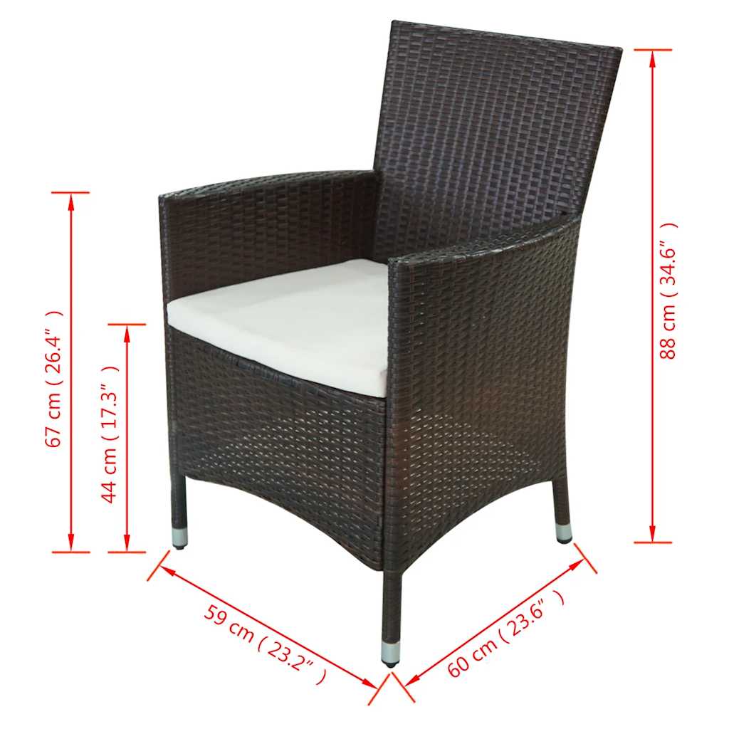 11-részes barna kültéri polyrattan étkezőszett párnákkal 8