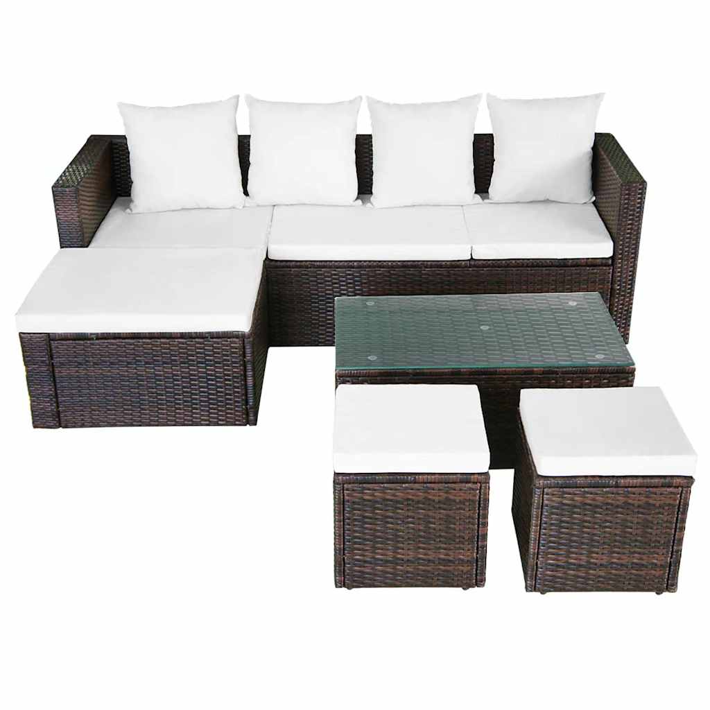 4-részes barna polyrattan kerti bútorszett párnákkal 3