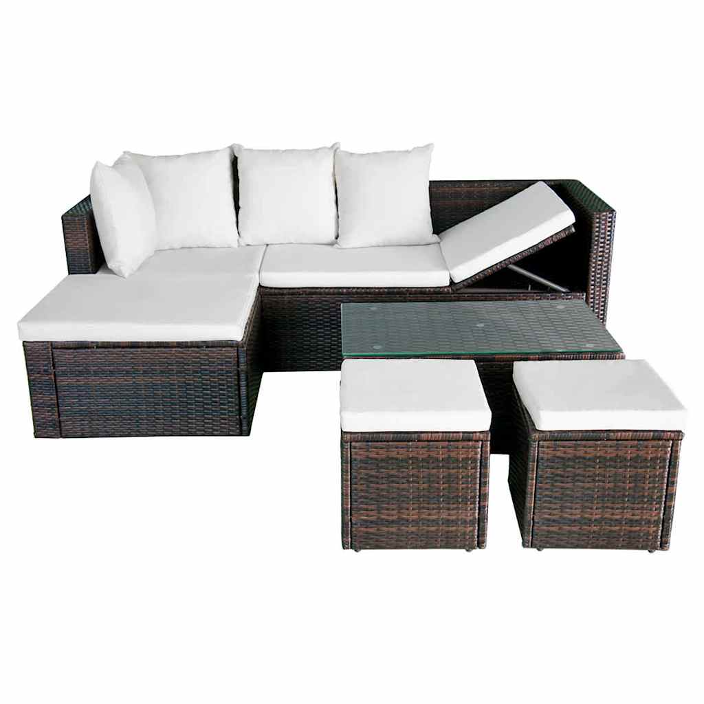 4-részes barna polyrattan kerti bútorszett párnákkal 5
