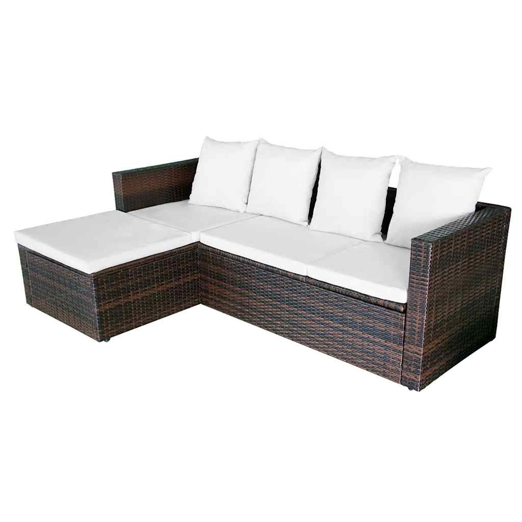 4-részes barna polyrattan kerti bútorszett párnákkal 6