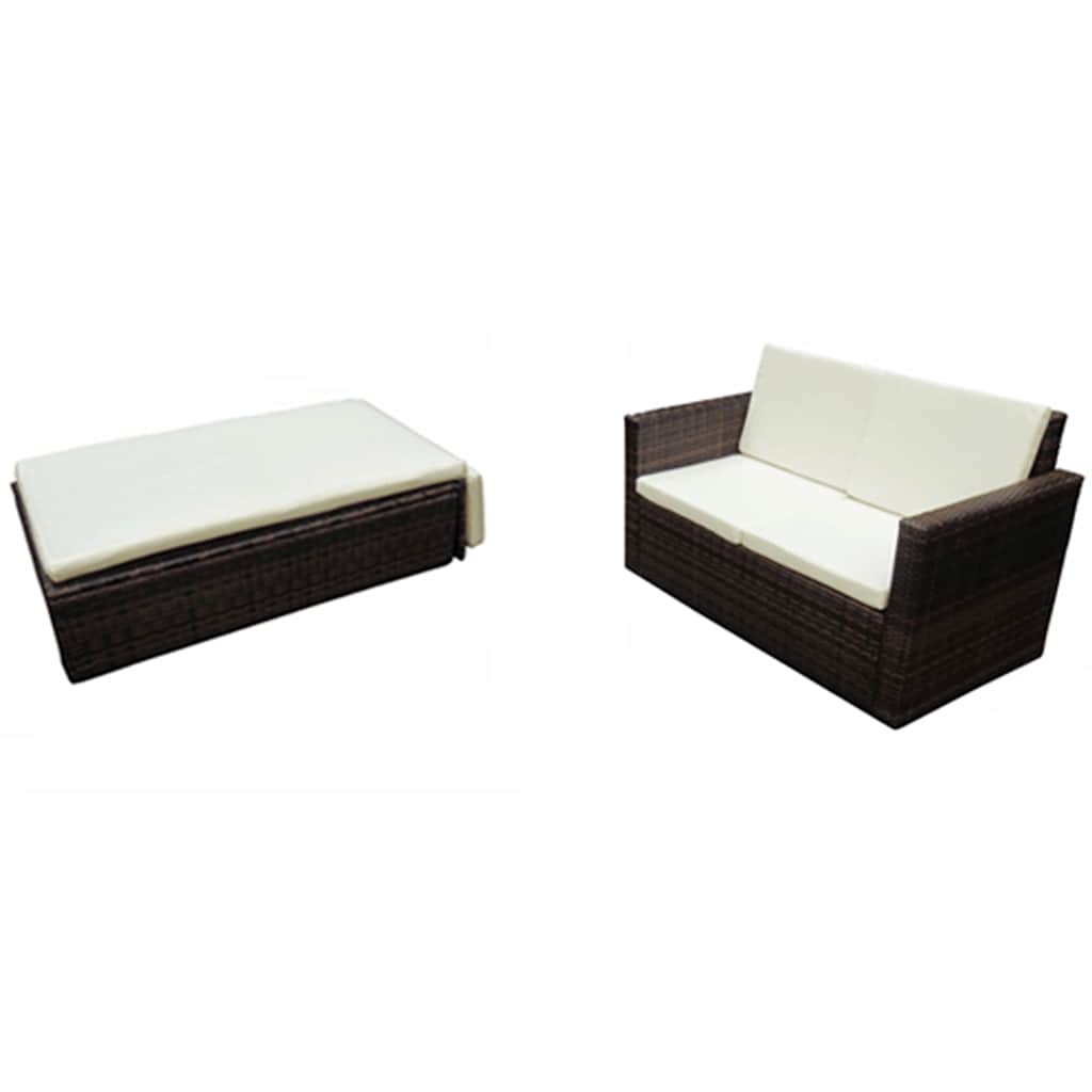 2-részes barna polyrattan kerti bútorszett párnákkal 2