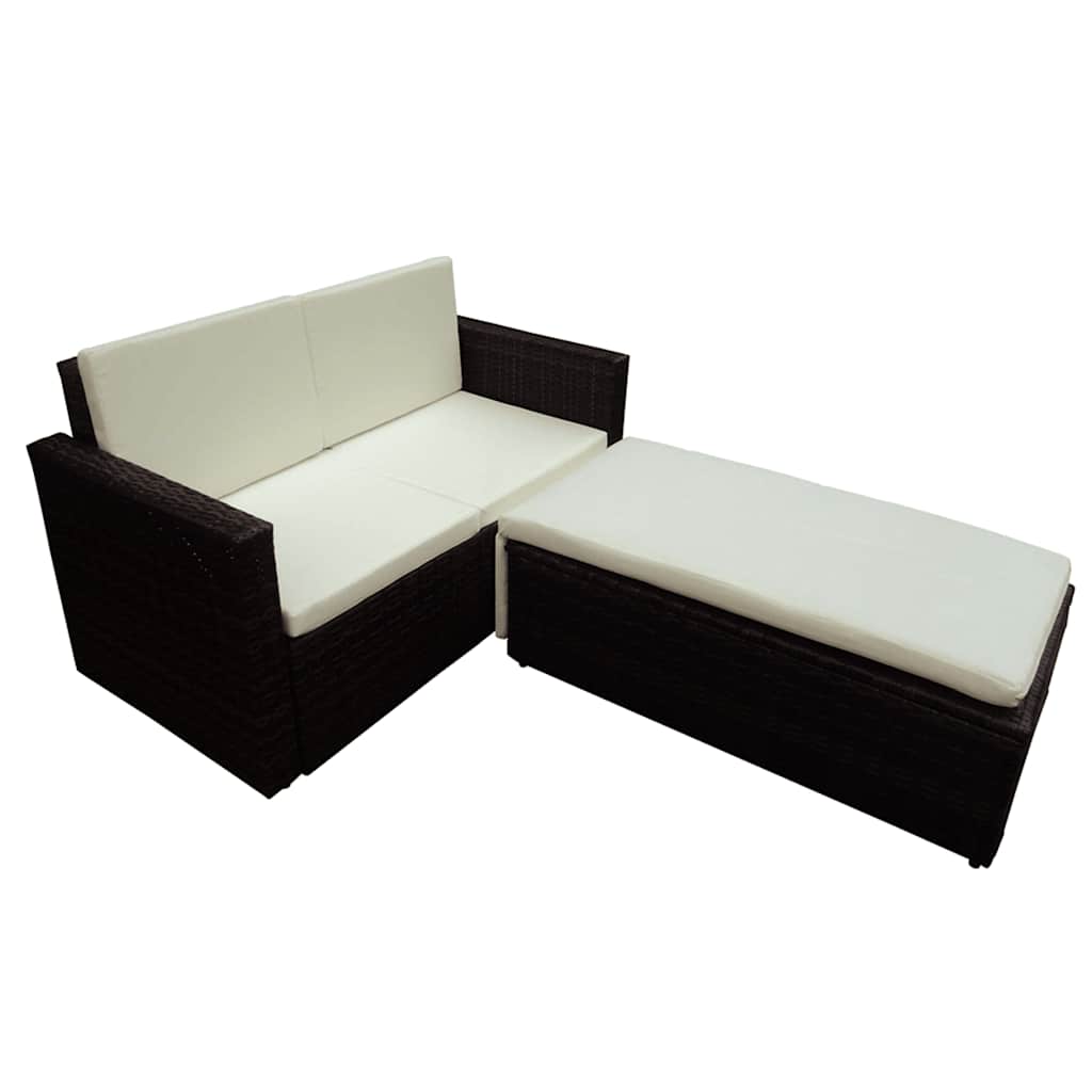 2-részes barna polyrattan kerti bútorszett párnákkal 3