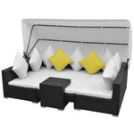 7 darabos fekete polyrattan kerti bútorszett napellenzővel 3
