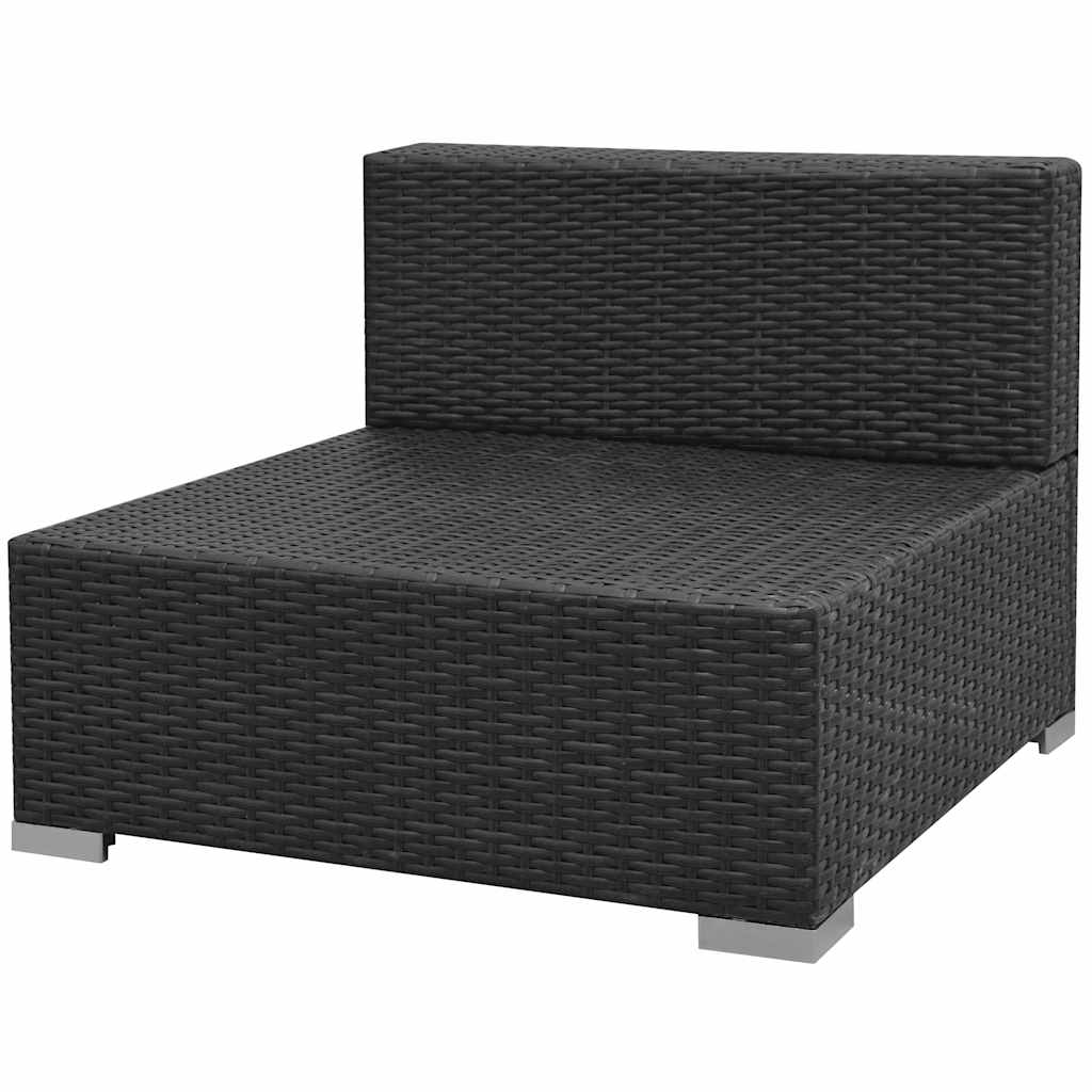 7 darabos fekete polyrattan kerti bútorszett napellenzővel 6