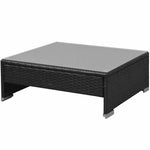 7 darabos fekete polyrattan kerti bútorszett napellenzővel 7