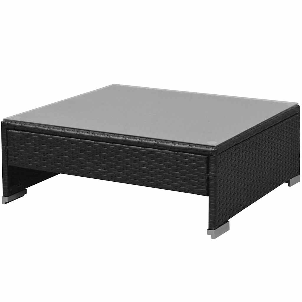 7 darabos fekete polyrattan kerti bútorszett napellenzővel 7