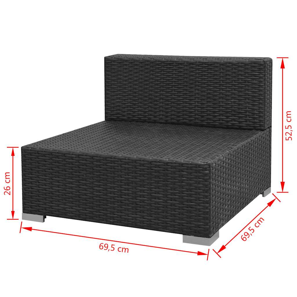 7 darabos fekete polyrattan kerti bútorszett napellenzővel 9