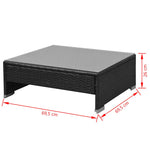 7 darabos fekete polyrattan kerti bútorszett napellenzővel 10
