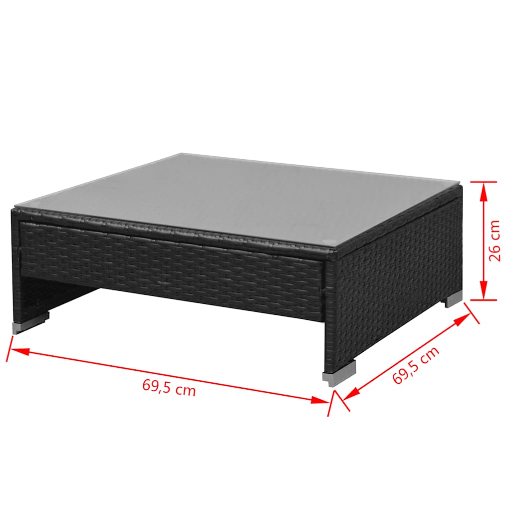 7 darabos fekete polyrattan kerti bútorszett napellenzővel 10