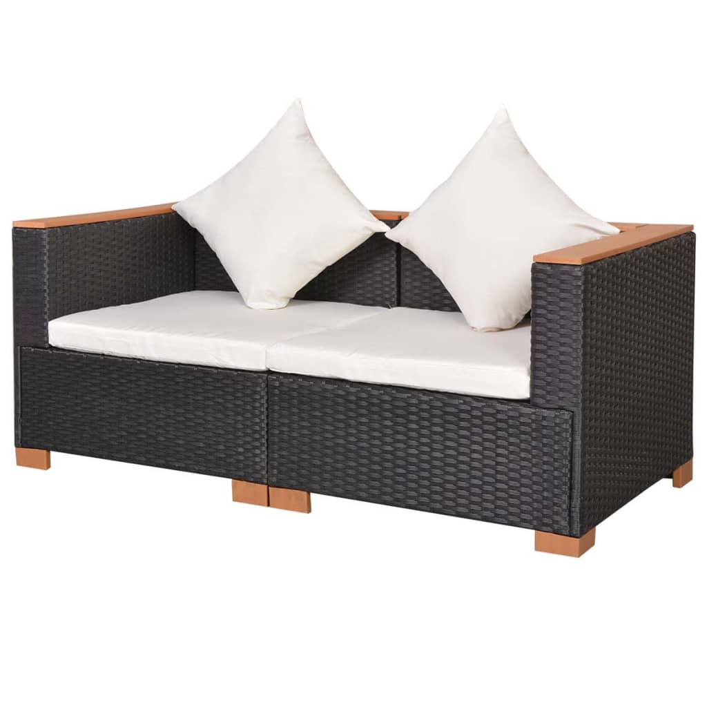 Fekete polyrattan kerti kanapé 3