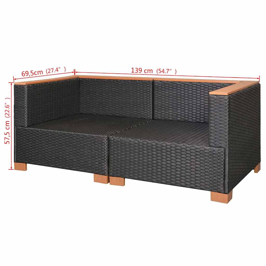 Fekete polyrattan kerti kanapé 9
