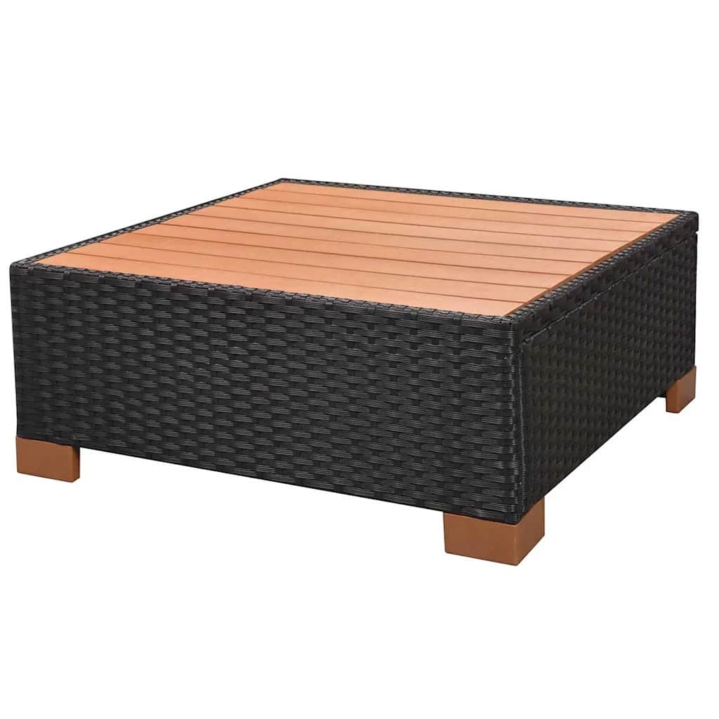 8-részes fekete polyrattan kerti bútorszett párnákkal 12