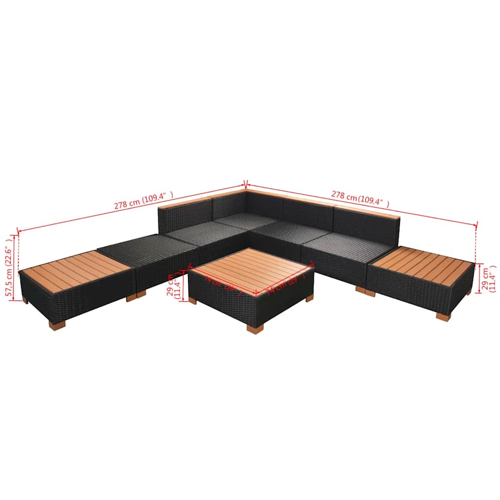 8-részes fekete polyrattan kerti bútorszett párnákkal 14