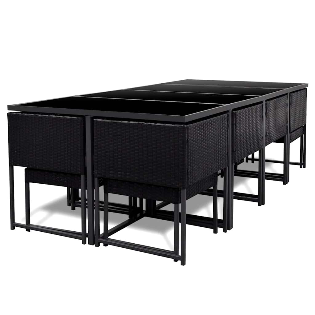 13-részes fekete polyrattan kültéri étkezőszett párnákkal 4