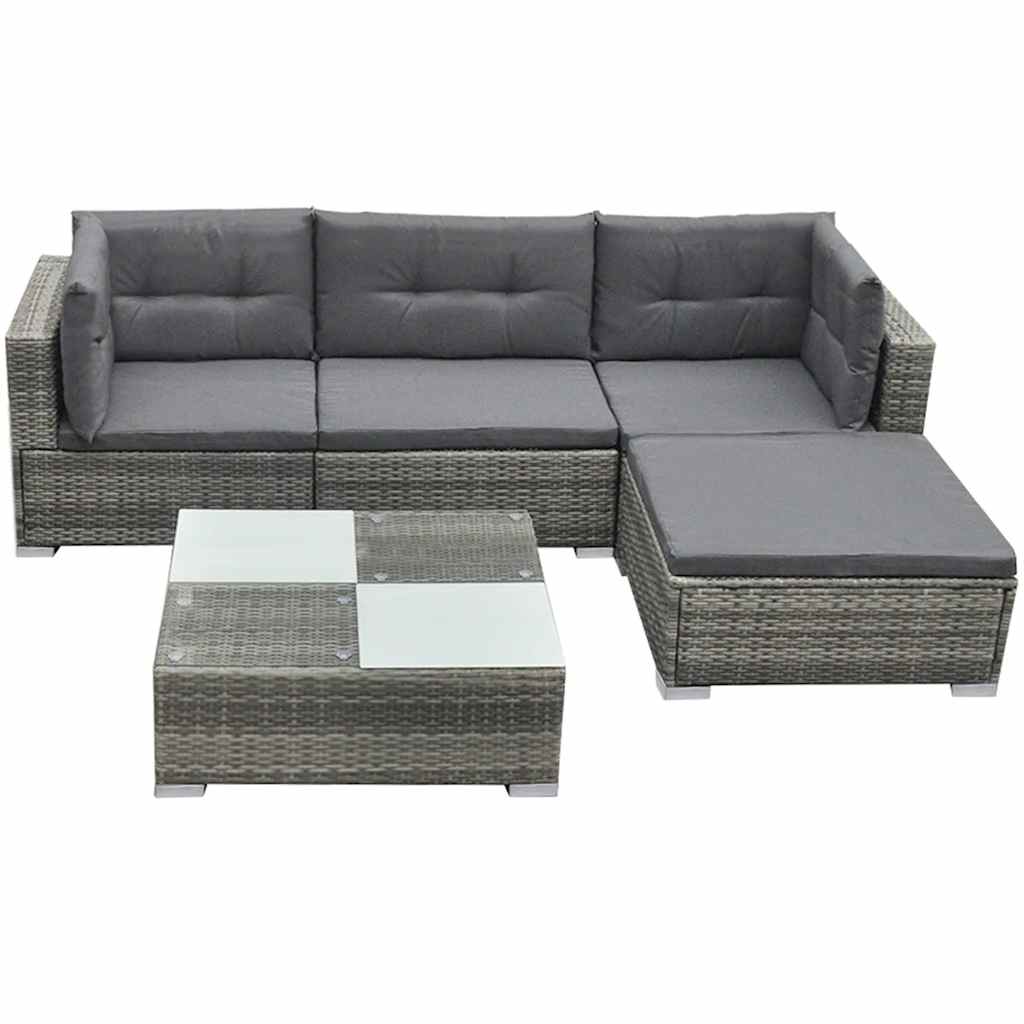 5 részes szürke polyrattan kerti ülőgarnitúra párnákkal 2
