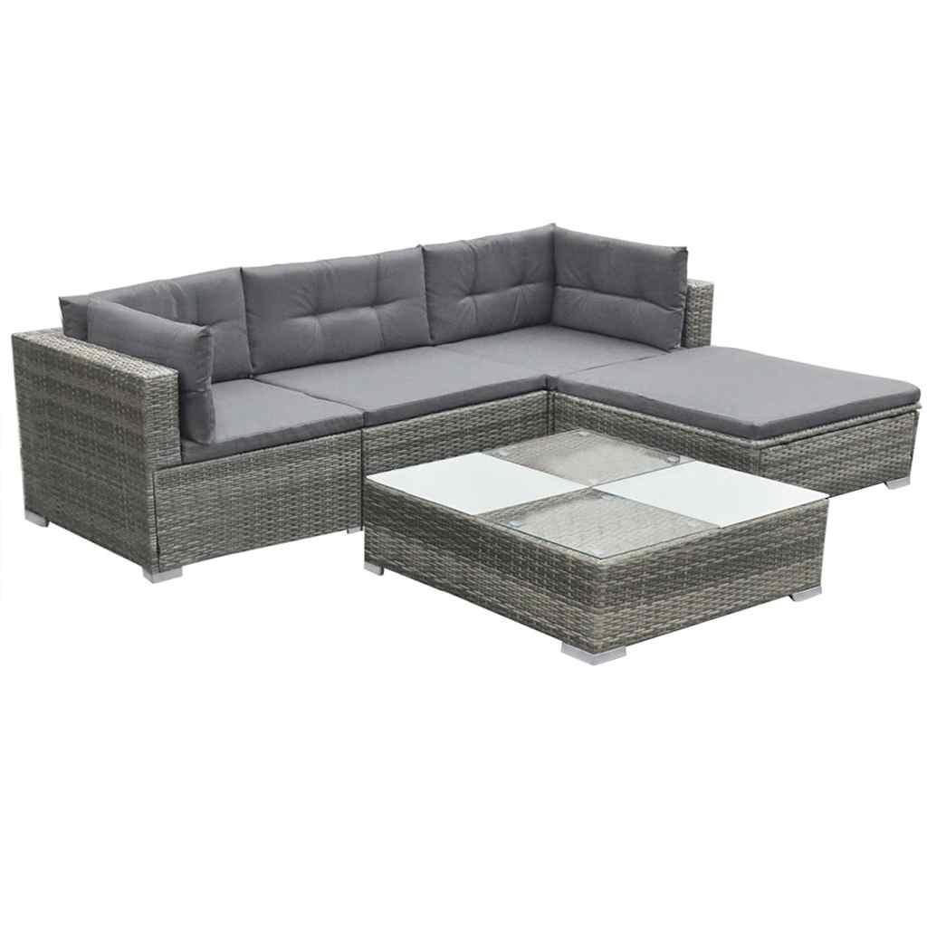 5 részes szürke polyrattan kerti ülőgarnitúra párnákkal 3