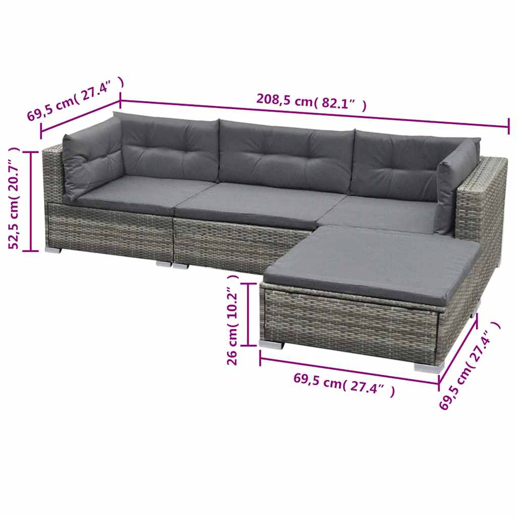 5 részes szürke polyrattan kerti ülőgarnitúra párnákkal 7
