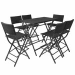 7-részes fekete kerti polyrattan/acél összecsukható étkezőszett 2