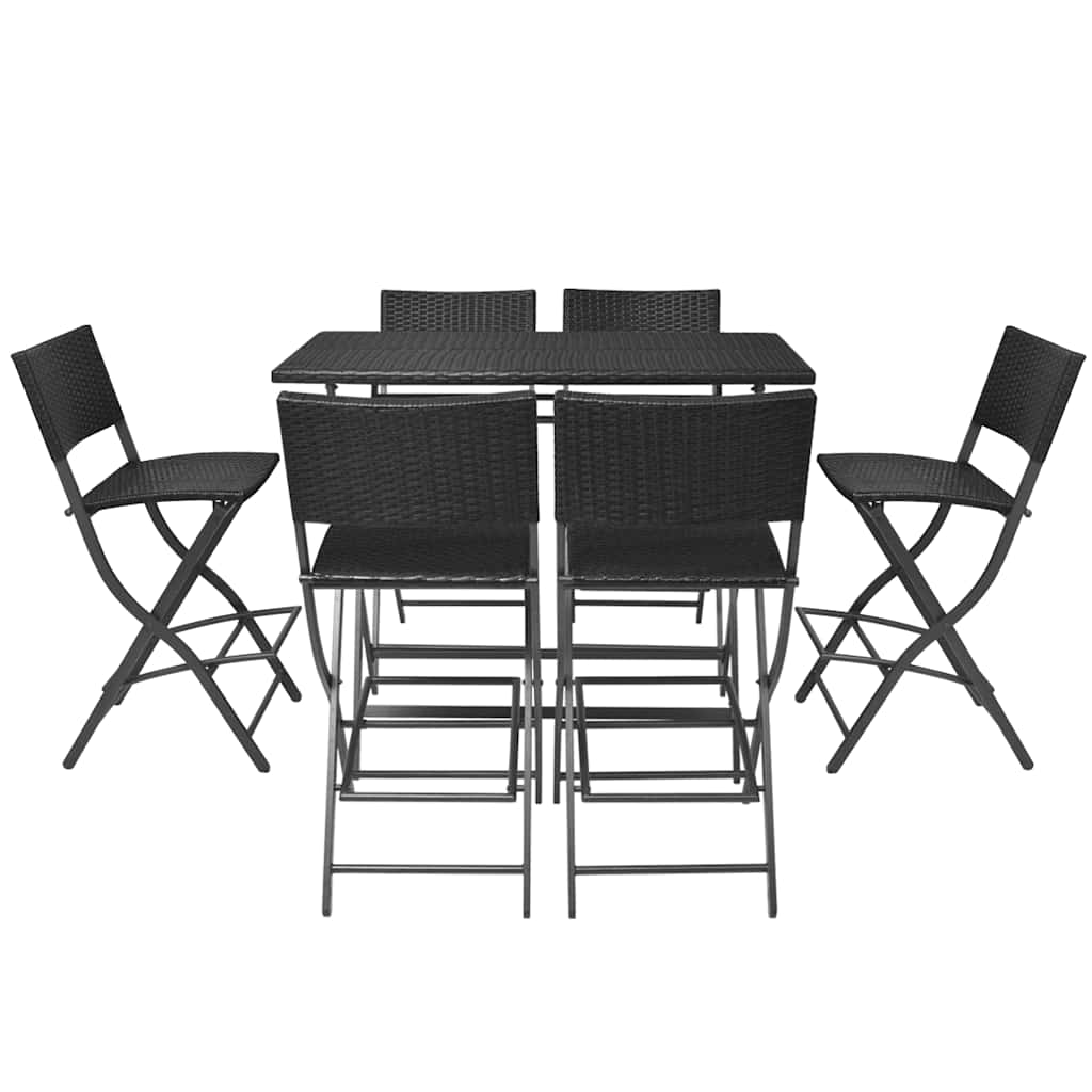 7-részes fekete kerti polyrattan/acél összecsukható étkezőszett 3