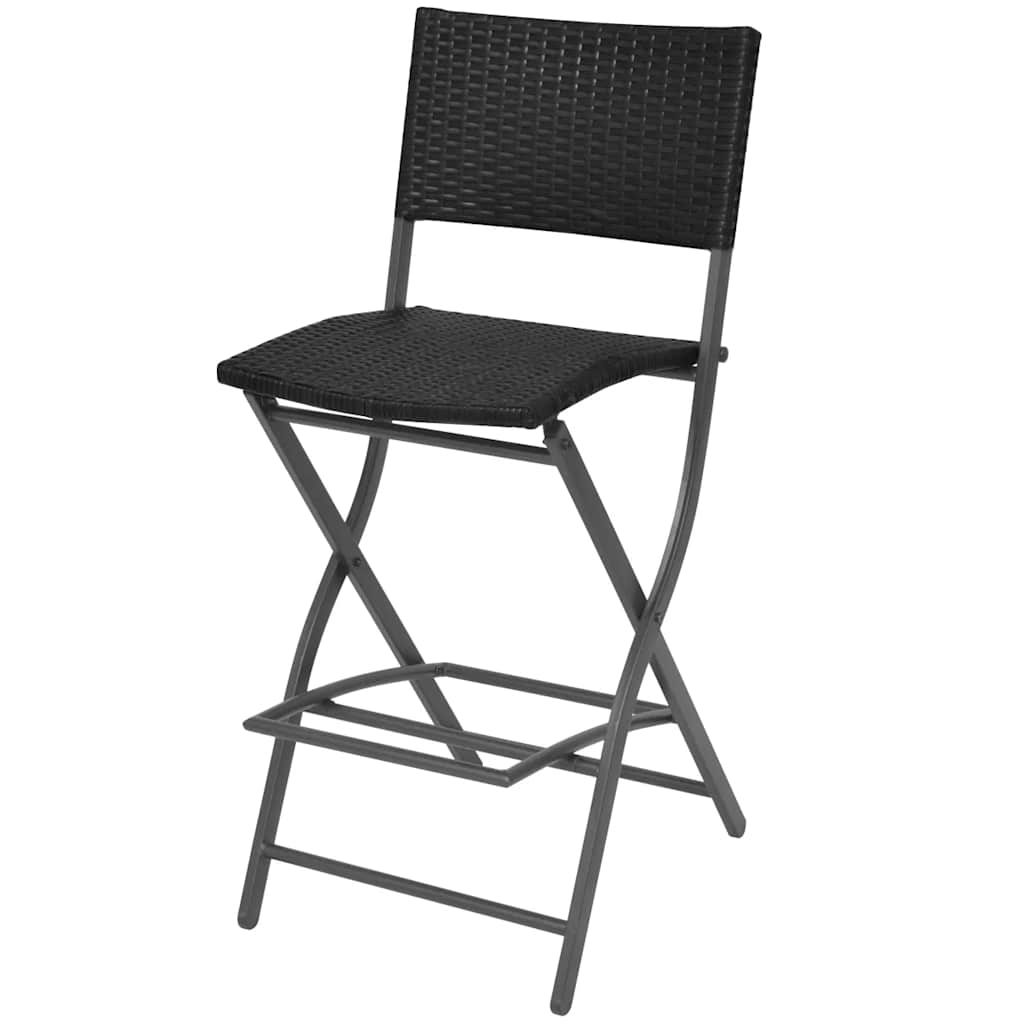 7-részes fekete kerti polyrattan/acél összecsukható étkezőszett 6