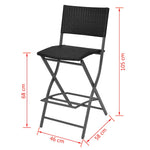 7-részes fekete kerti polyrattan/acél összecsukható étkezőszett 9