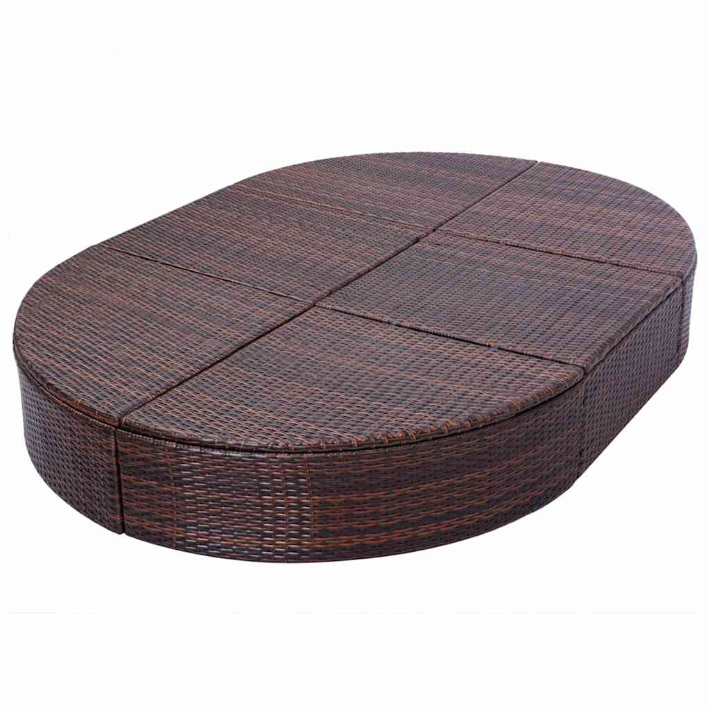 Barna polyrattan kültéri napozóágy párnával 6