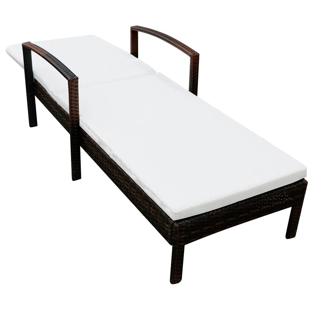 Barna polyrattan napozóágy párnával 3