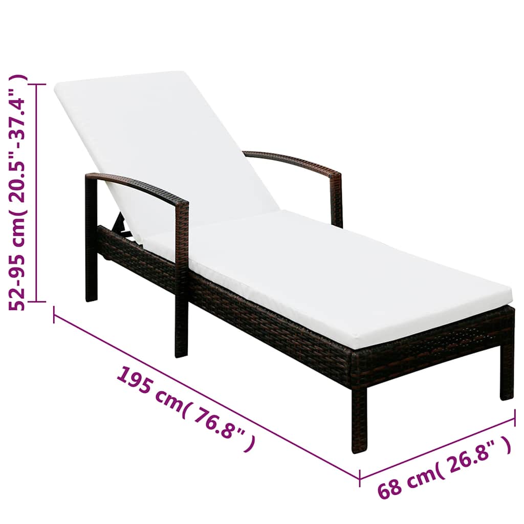 Barna polyrattan napozóágy párnával 7