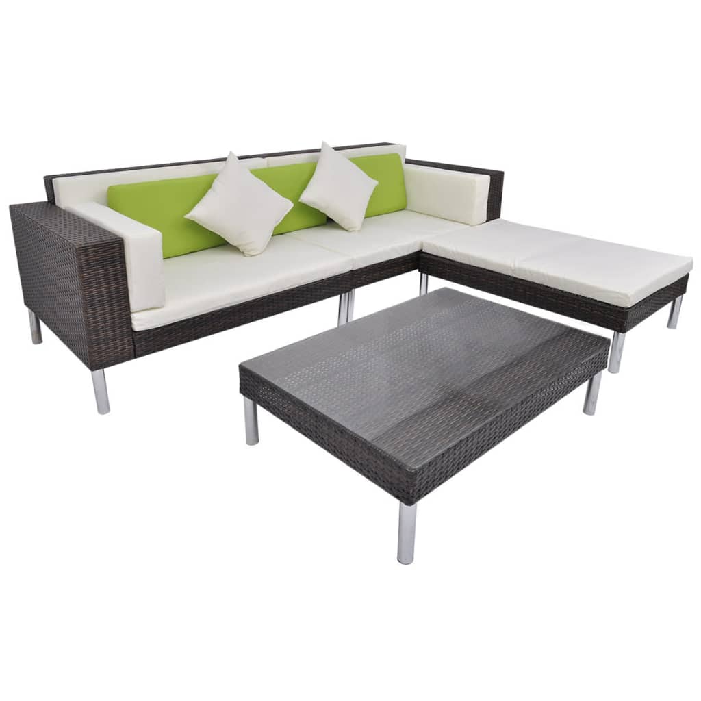 4-részes barna polyrattan kerti bútorszett párnákkal 2