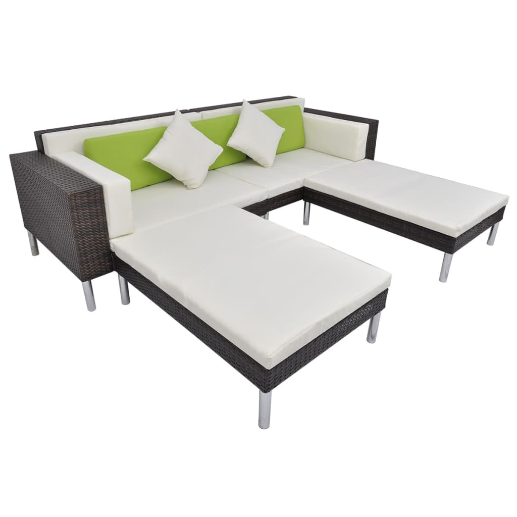 4-részes barna polyrattan kerti bútorszett párnákkal 5