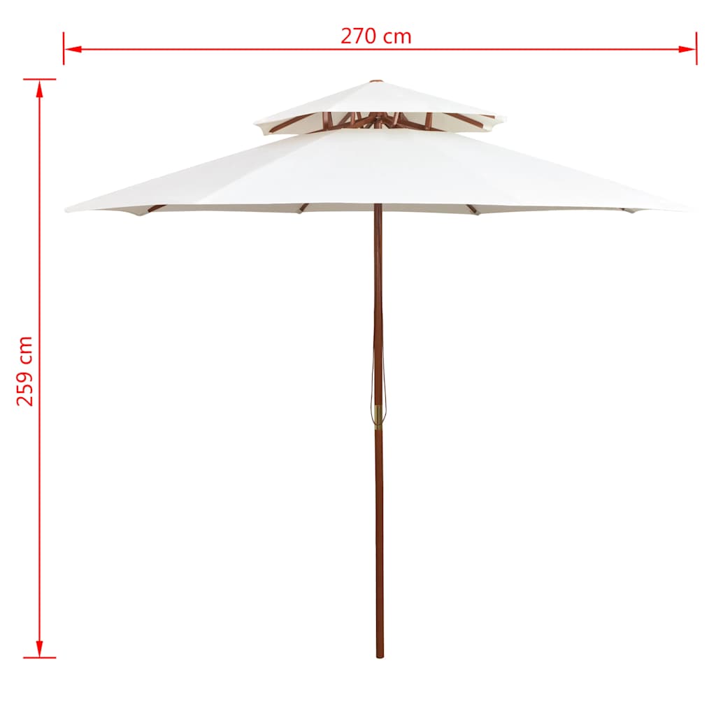 Krémfehér dupla tetős napernyő fa rúddal 270 x 270 cm 6
