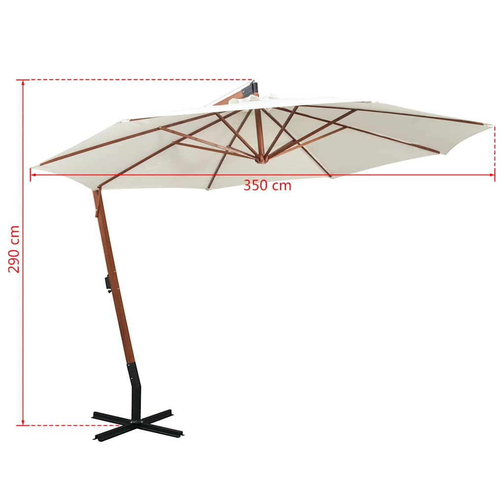 Fehér lógó napernyő fa rúddal 350 cm 9