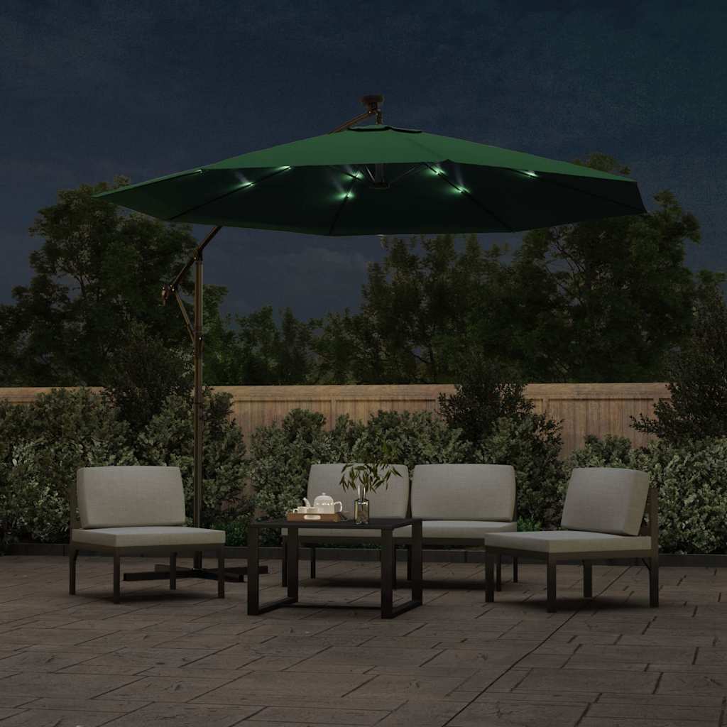 Zöld függőernyő LED-del, fém rúddal 300 cm 3