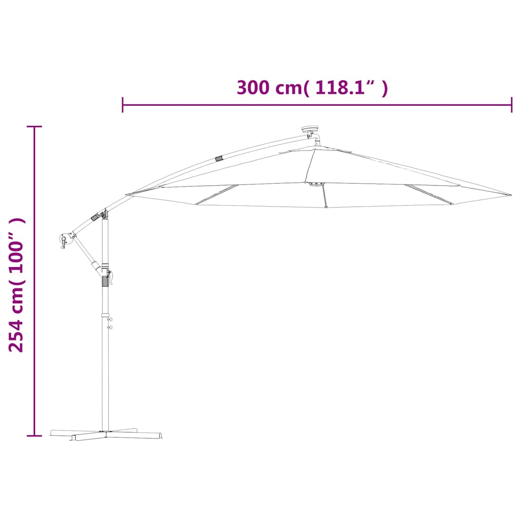 Zöld függőernyő LED-del, fém rúddal 300 cm 12