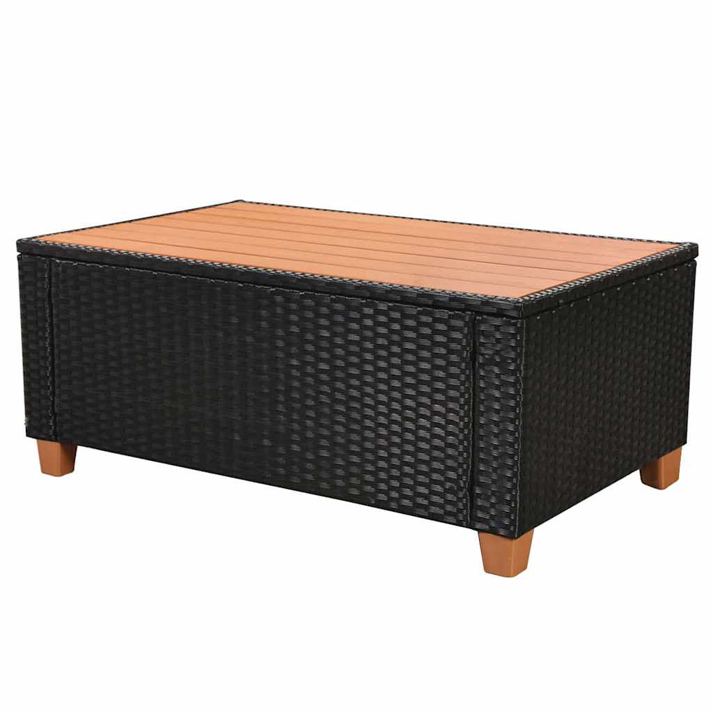 5-részes fekete polyrattan kerti bútorszett párnákkal 7